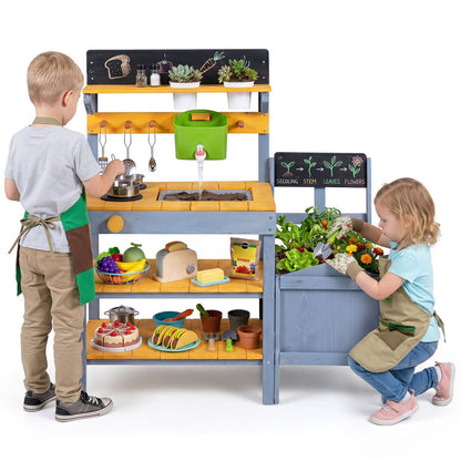 Mud Kitchen Play Set with Running Water and Dual Burners