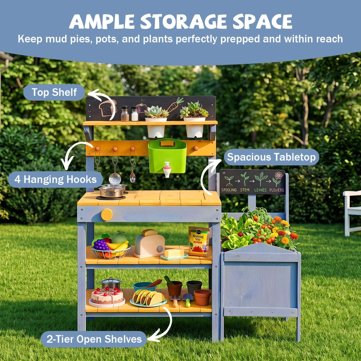 Mud Kitchen Play Set with Running Water and Dual Burners