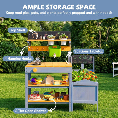 Mud Kitchen Play Set with Running Water and Dual Burners