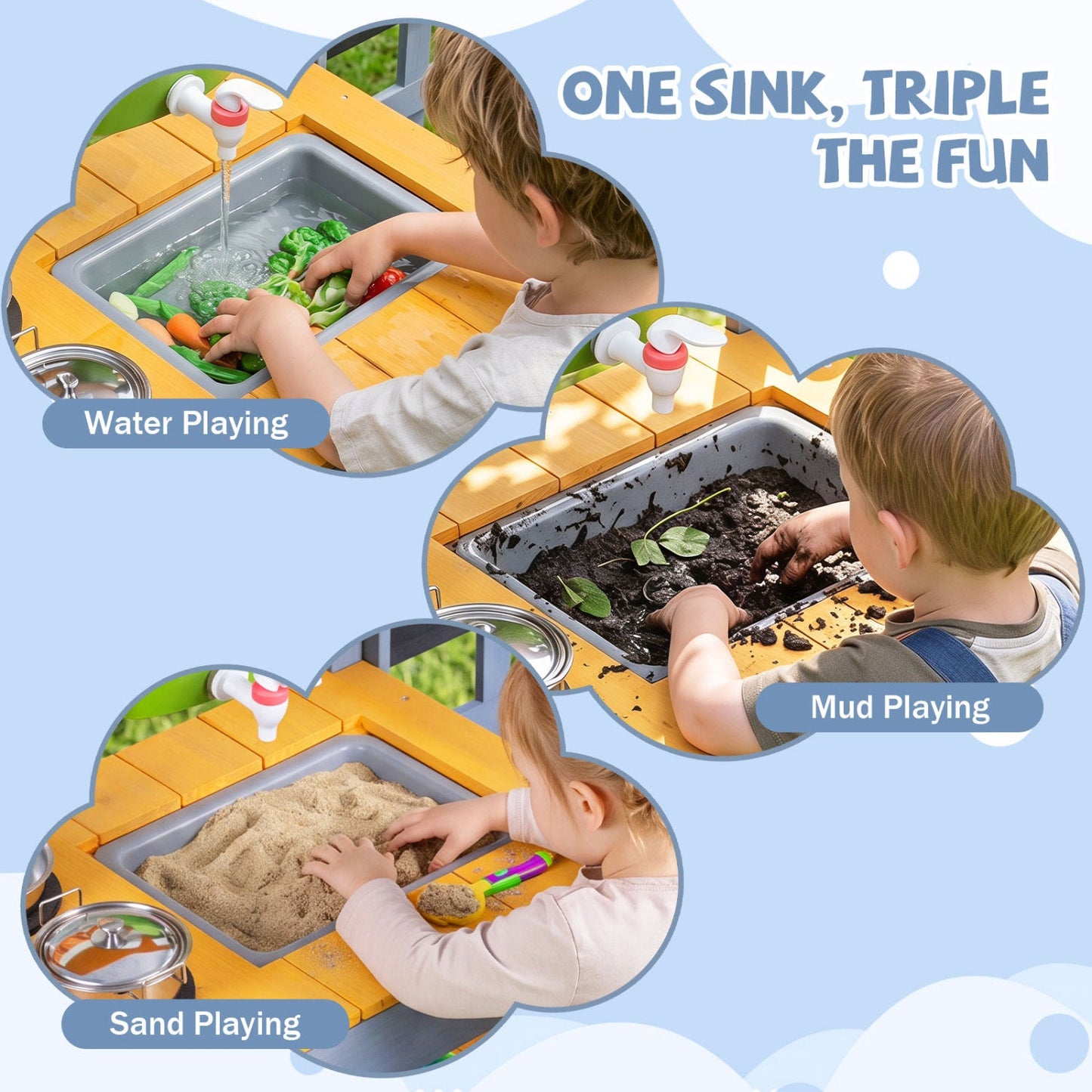 Mud Kitchen Play Set with Running Water and Dual Burners