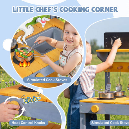 Mud Kitchen Play Set with Running Water and Dual Burners