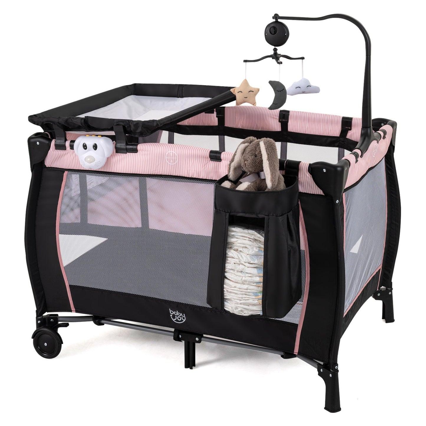 Baby Playpen with Changing Table and Bassinet - Pink