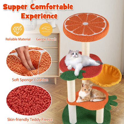 Multi-level Cat Tree Pet Activity Center with Fruit-shaped Platforms-Red and Orange