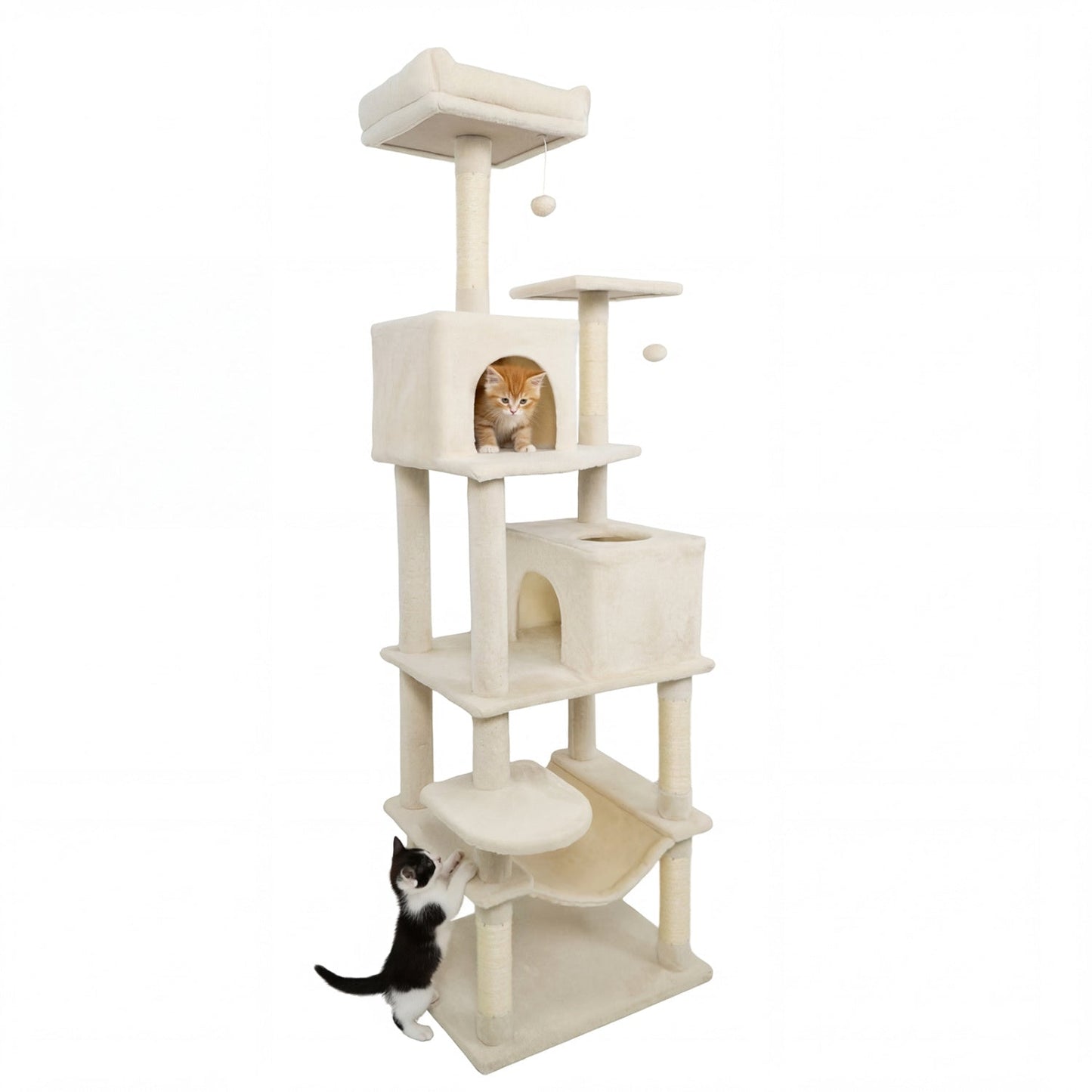 Multi-level Cat Tree Modern Cat Tower with Upholstered Perch and 2 Cat Condo