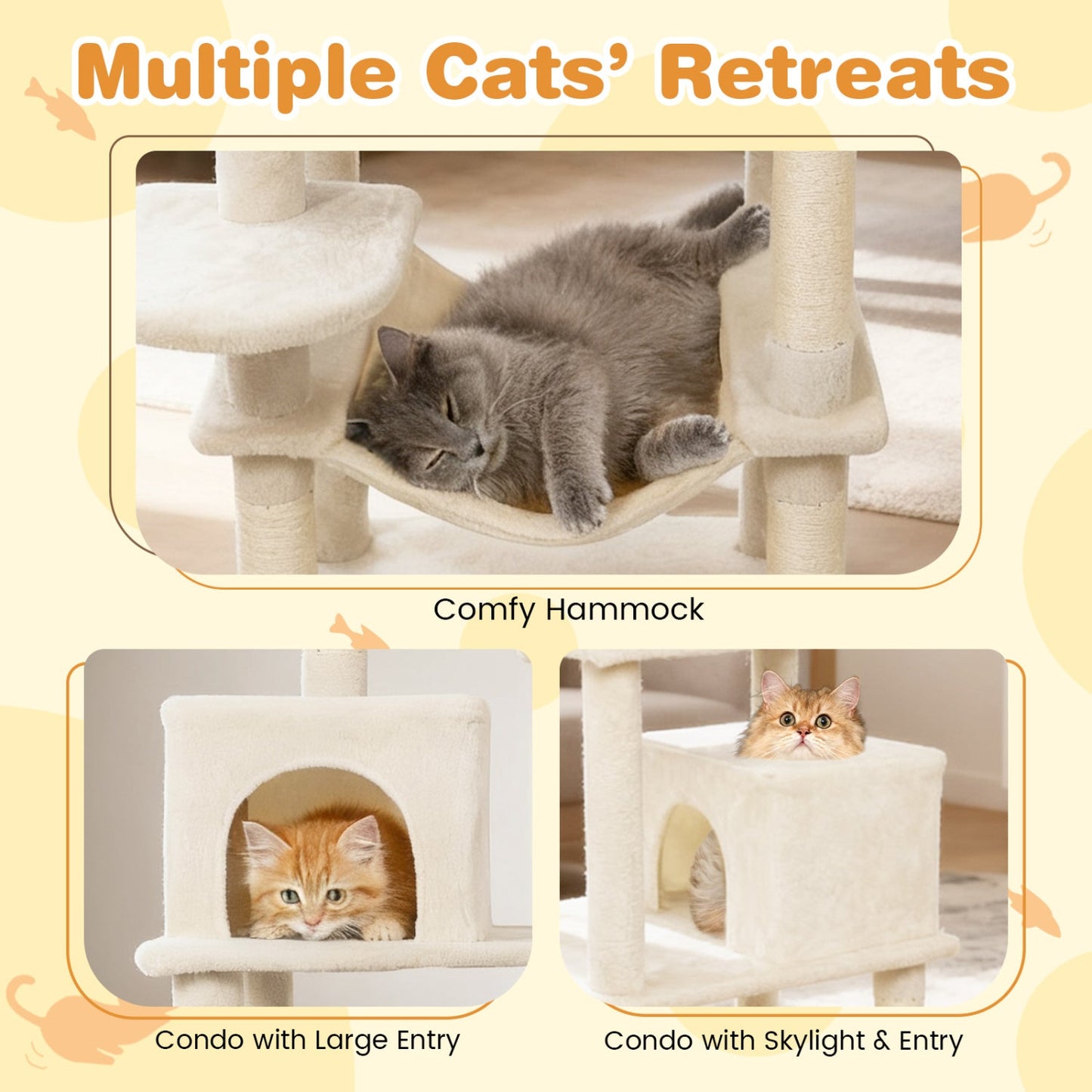 Multi-level Cat Tree Modern Cat Tower with Upholstered Perch and 2 Cat Condo