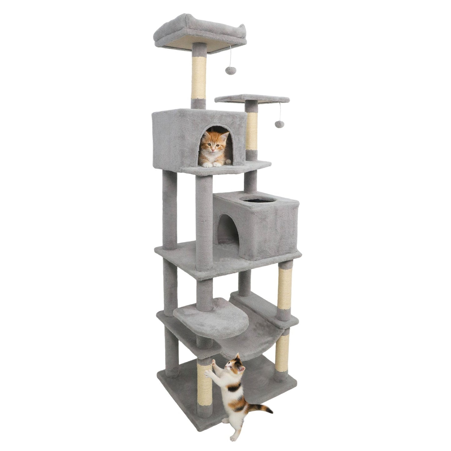 Multi-level Cat Tree Modern Cat Tower with Upholstered Perch and 2 Cat Condo