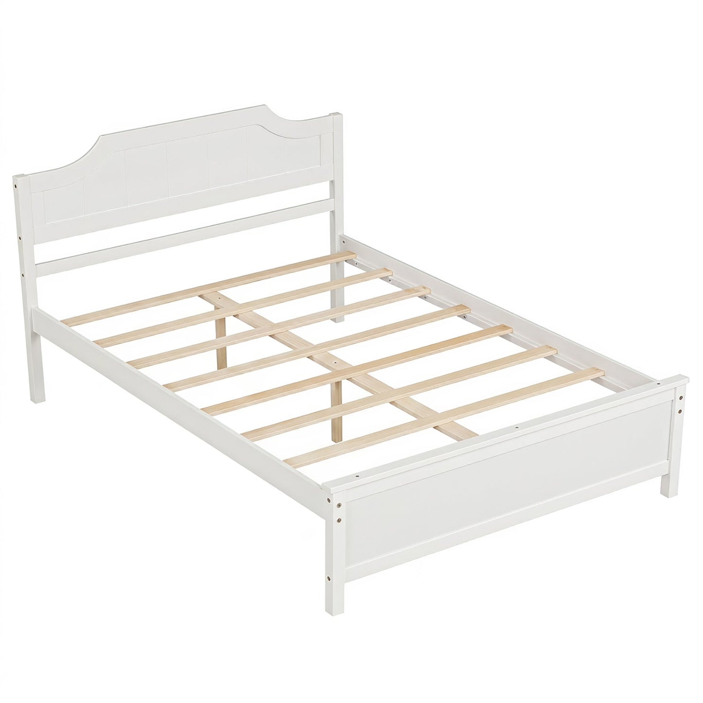 Solid Wood Platform Bed Frame with Headboard in White