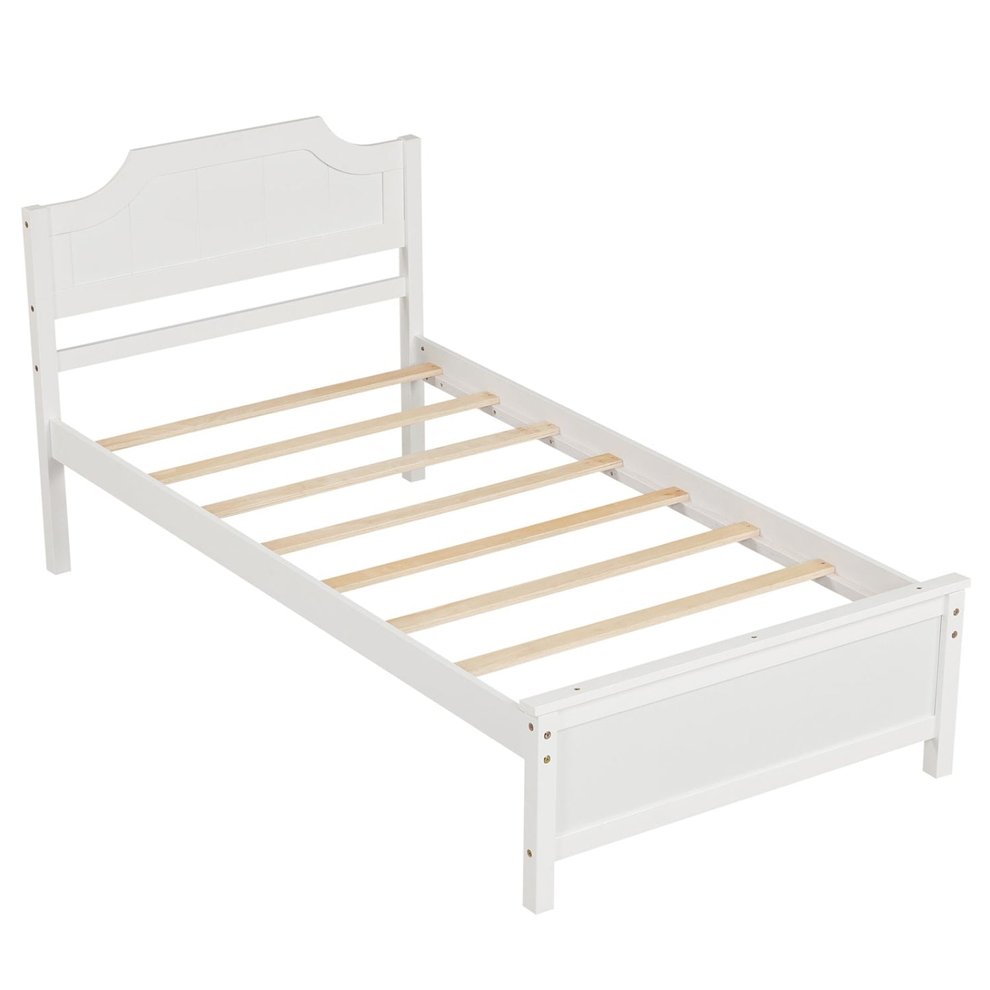 Solid Wood Platform Bed Frame with Headboard in White