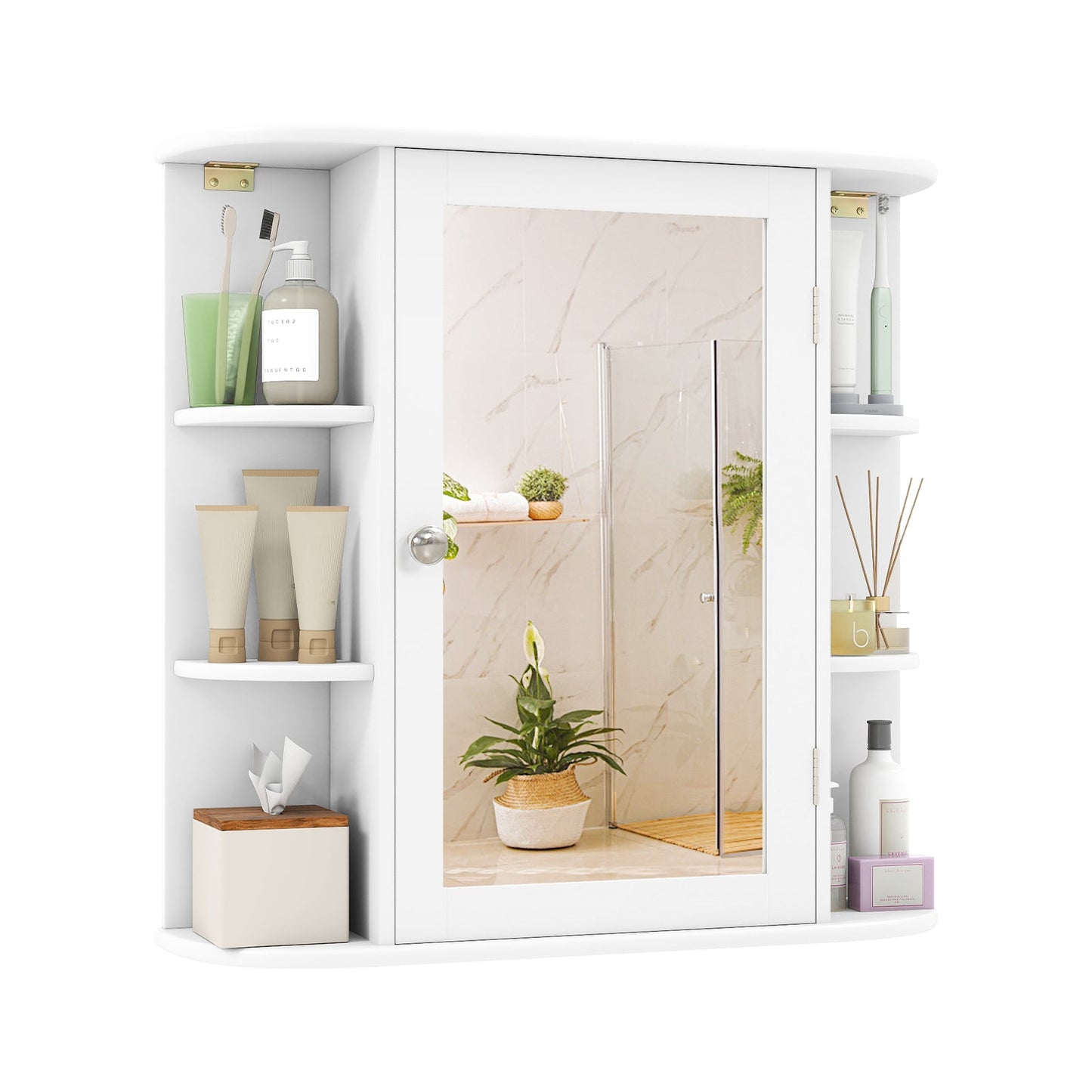 Wall-Mounted Bathroom Mirror Cabinet with Storage Shelves