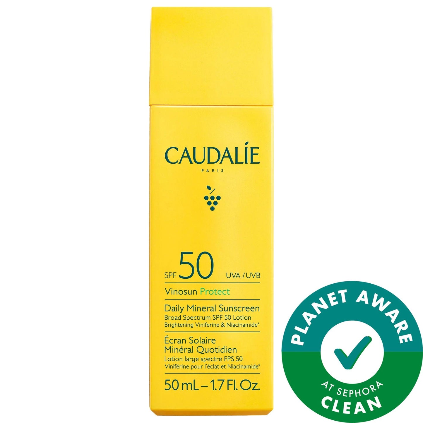 Vinosun Protect Brightening Daily Mineral Face Sunscreen SPF 50 with Niacinamide - Vegan, Gluten-Free, Cruelty-Free