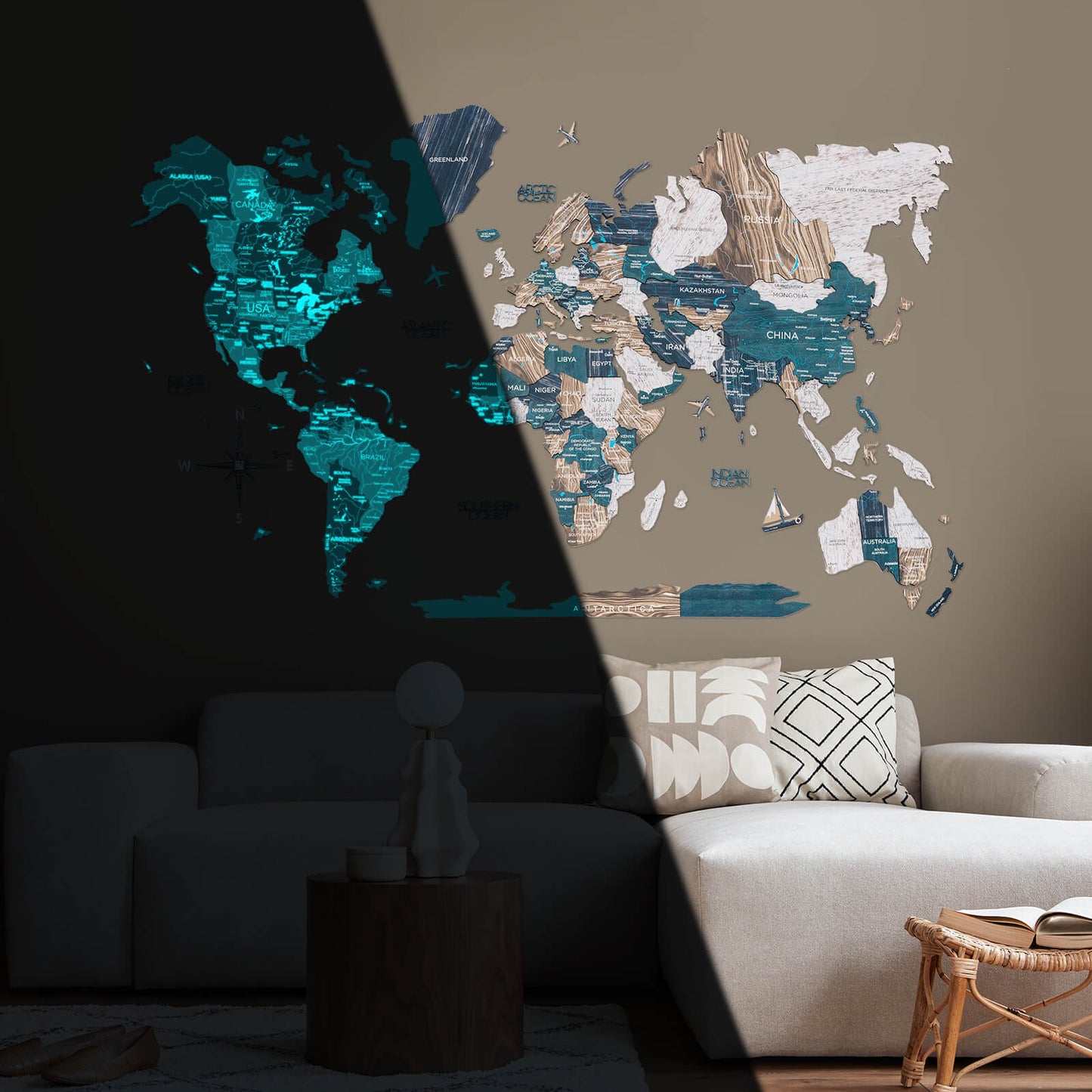 3D Luminous Colored Wooden World Map Mystery