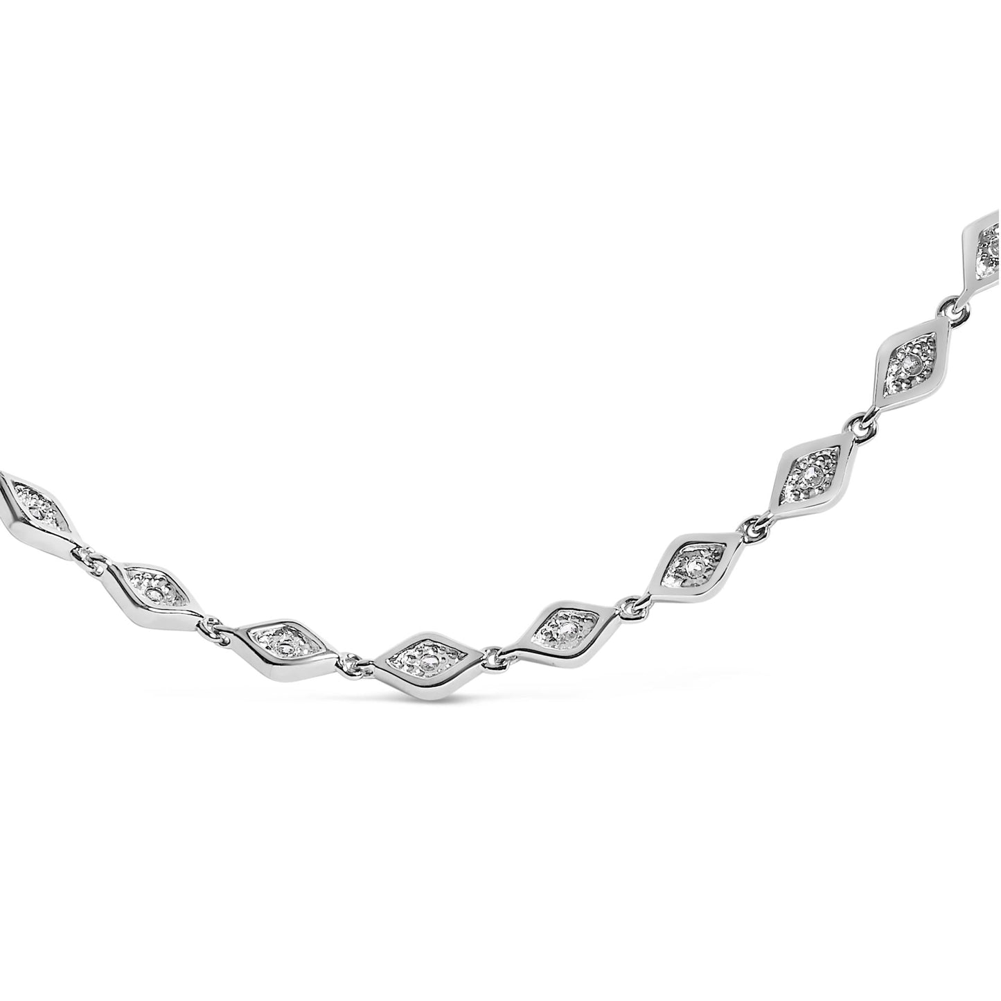 Diamond Marquise Station Necklace in .925 Sterling Silver – 3/8 Cttw