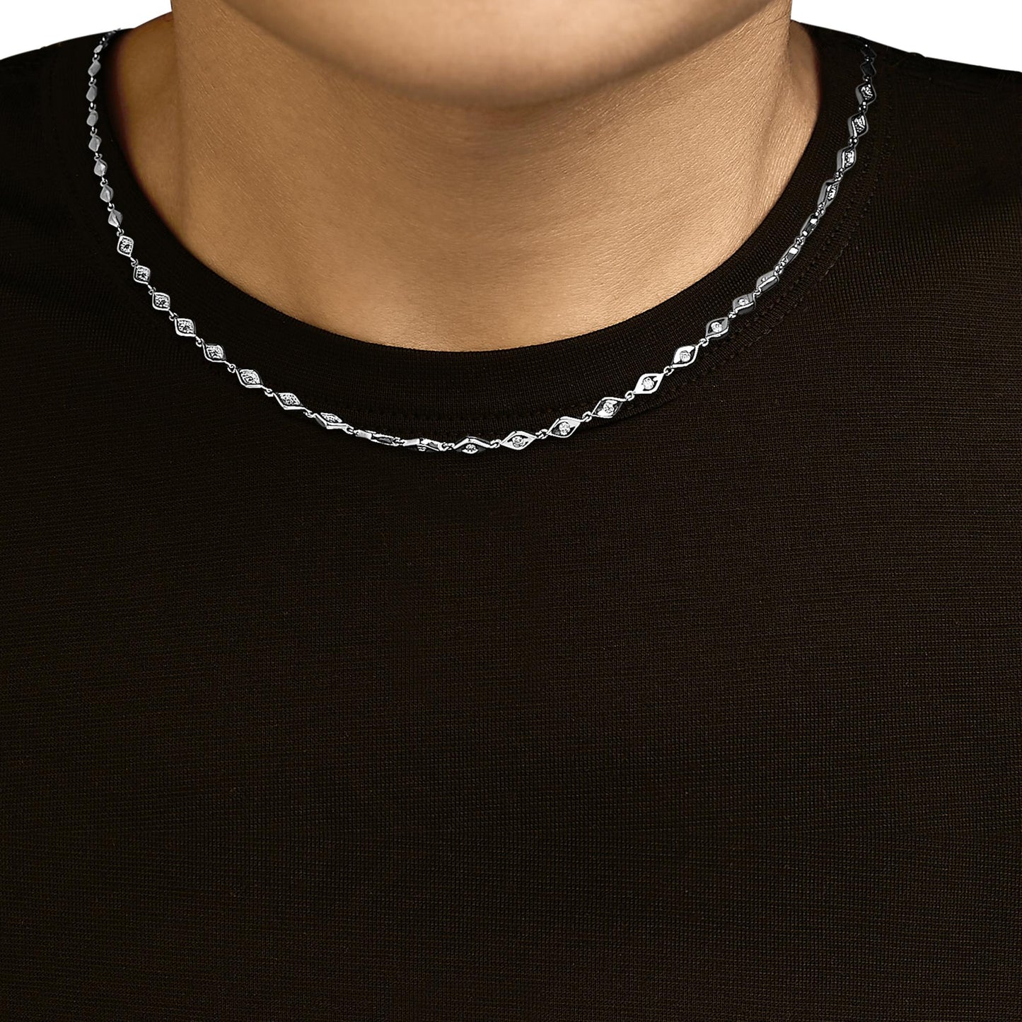 Diamond Marquise Station Necklace in .925 Sterling Silver – 3/8 Cttw