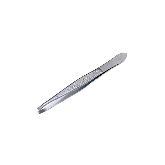 Trina Matte Chrome Flat Tipped Tweezers for Precision Grooming & Beauty Professionals