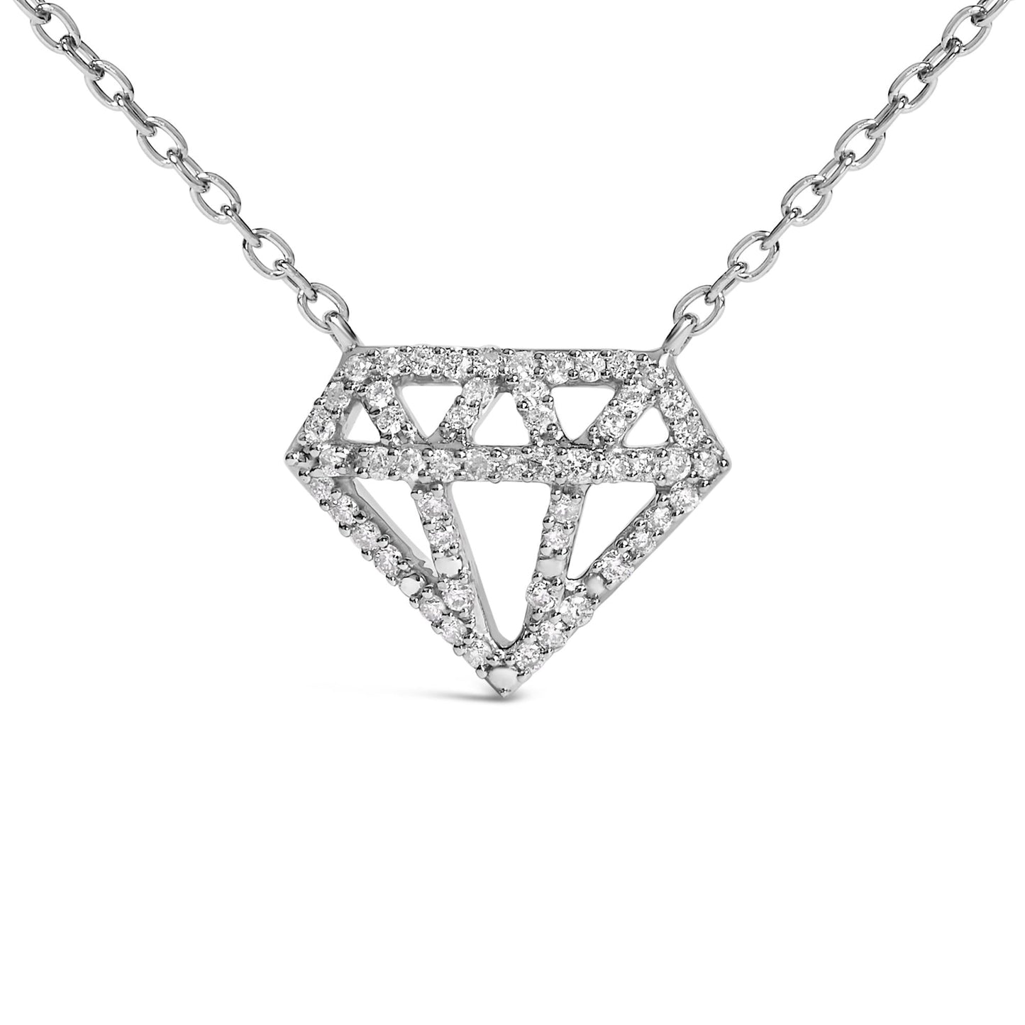 Diamond-Shaped Diamond Pendant Necklace in Sterling Silver – 0.16 Cttw