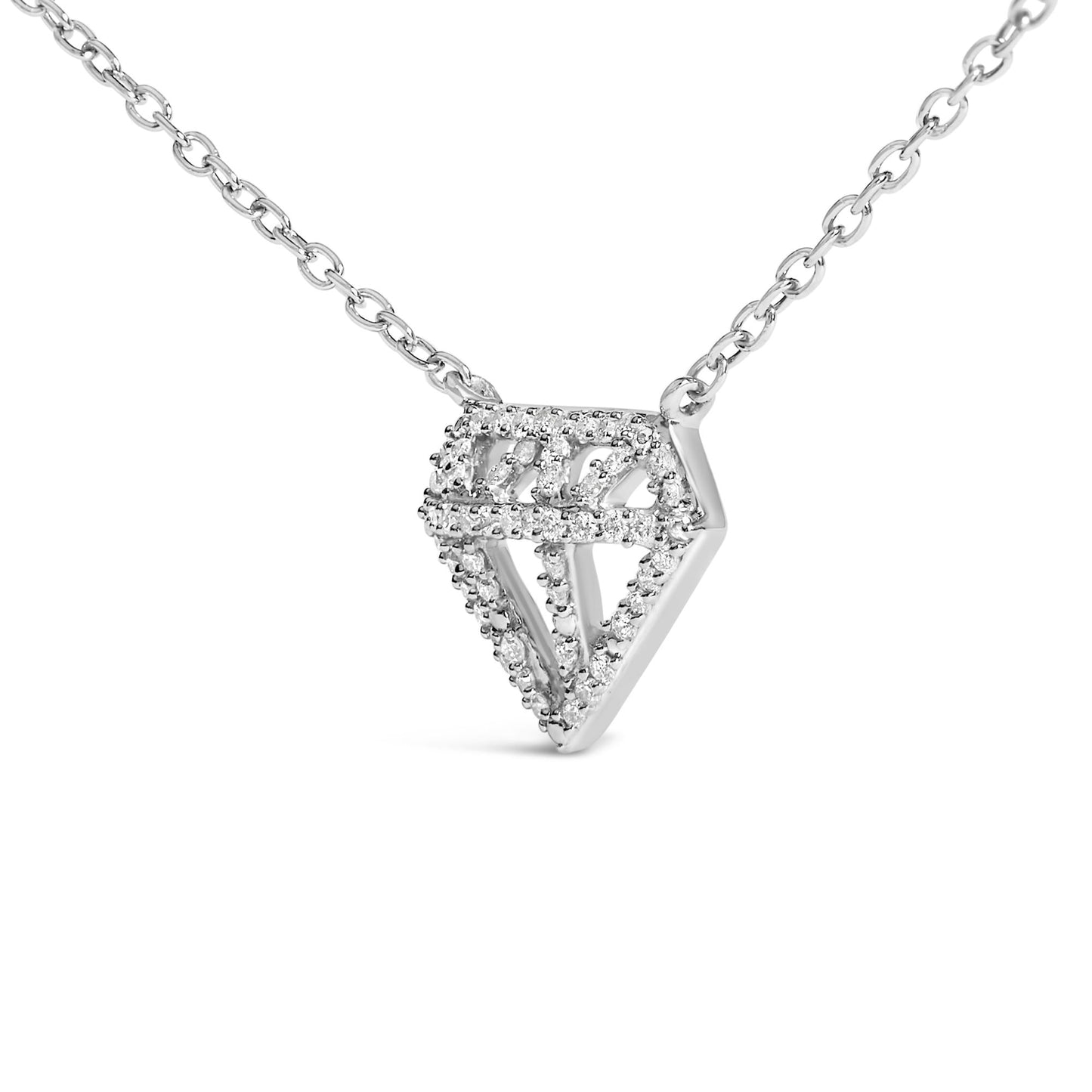 Diamond-Shaped Diamond Pendant Necklace in Sterling Silver – 0.16 Cttw