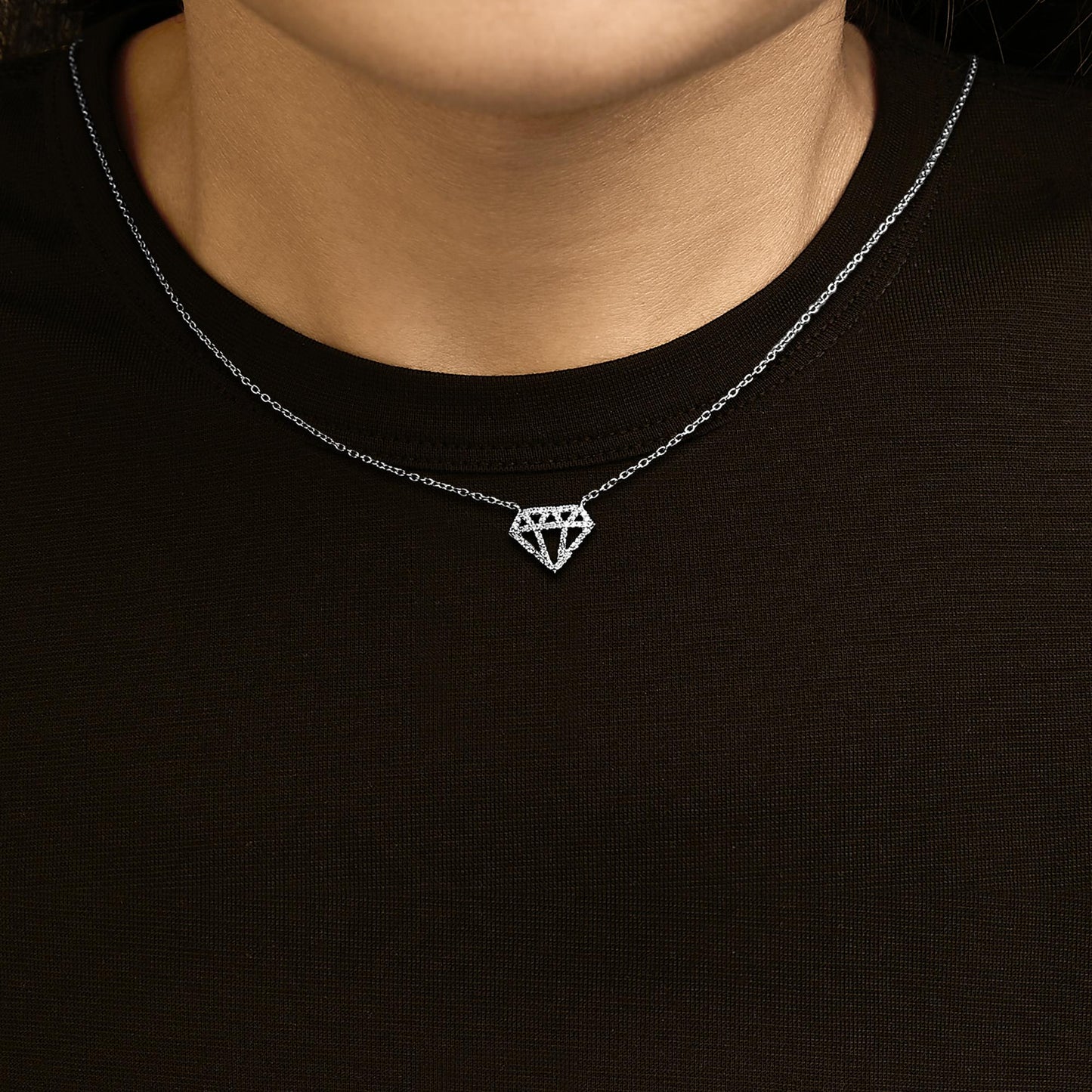 Diamond-Shaped Diamond Pendant Necklace in Sterling Silver – 0.16 Cttw