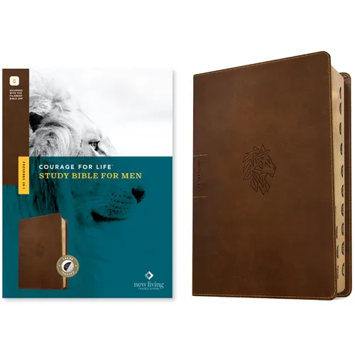NLT Courage for Life Study Bible for Men, Filament Enabled (Leatherlike, Rustic Brown Lion, Indexed) - Imitation Leather