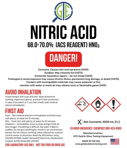 Aqua Regia Gold Refining Kit – 69.8–70% Nitric Acid & 31–37% Hydrochloric Acid (32oz/32oz) GTE