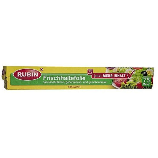 Rubin 75m Food Wrap Cling Film - Recyclable Polyethylene Plastic Wrap for Fresh Food Storage