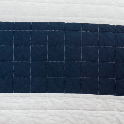 Full/Queen Navy White Stripe 3 Piece Cotton Lightweight Quilt Set