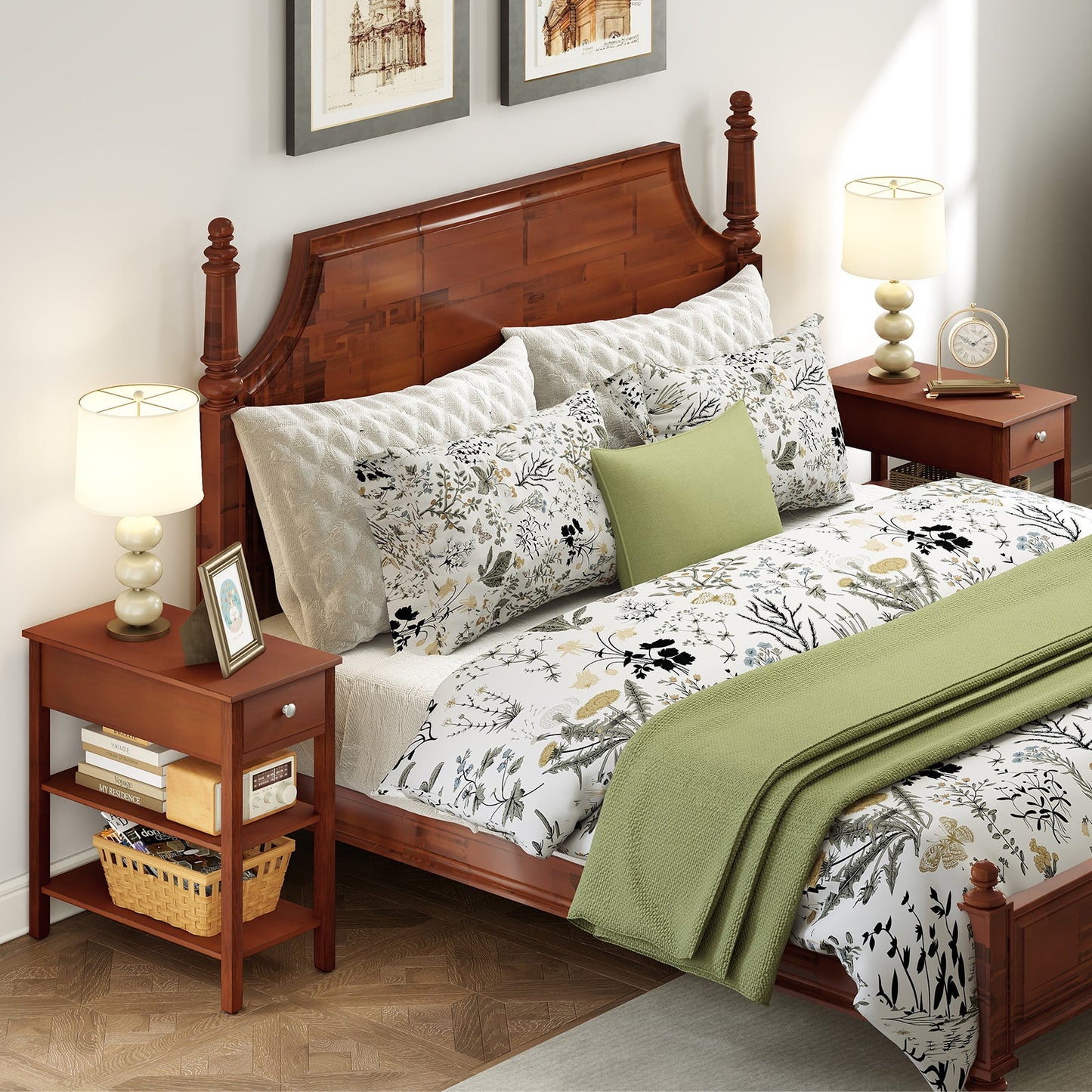 3-Tier Narrow End Table with Drawer and Storage Shelves