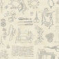 Natural Sewing Motifs Allover Wideback Fabric per yard