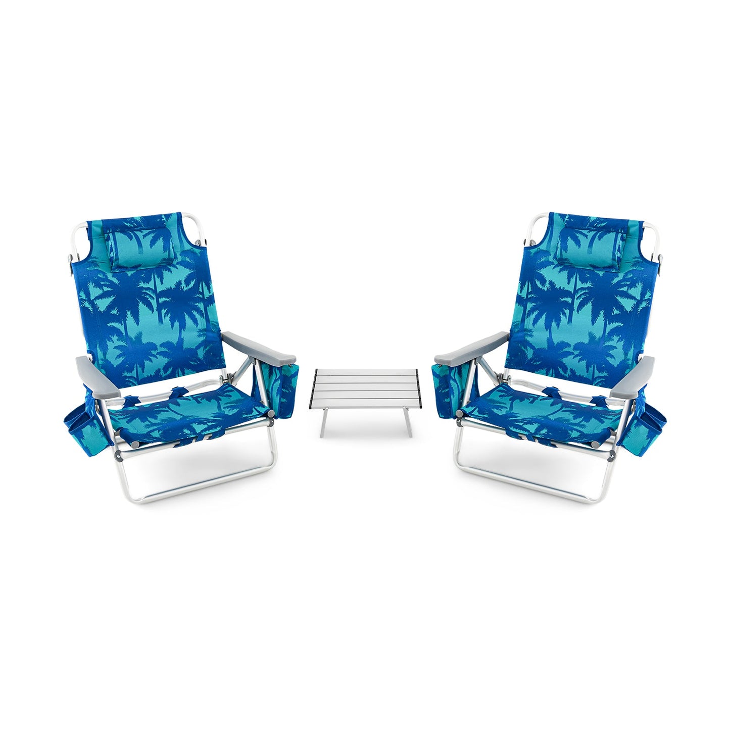 2 Packs 5-Position Outdoor Folding Backpack Beach Table Chair Reclining Chair Set