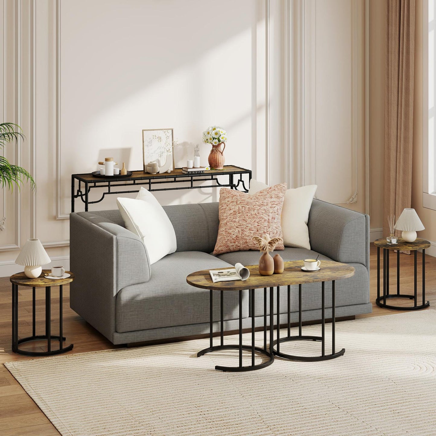 Nesting Coffee Table Set of 3 with Faux Marble Top