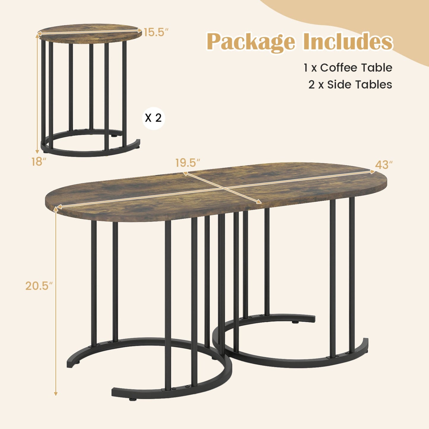 Nesting Coffee Table Set of 3 with Faux Marble Top