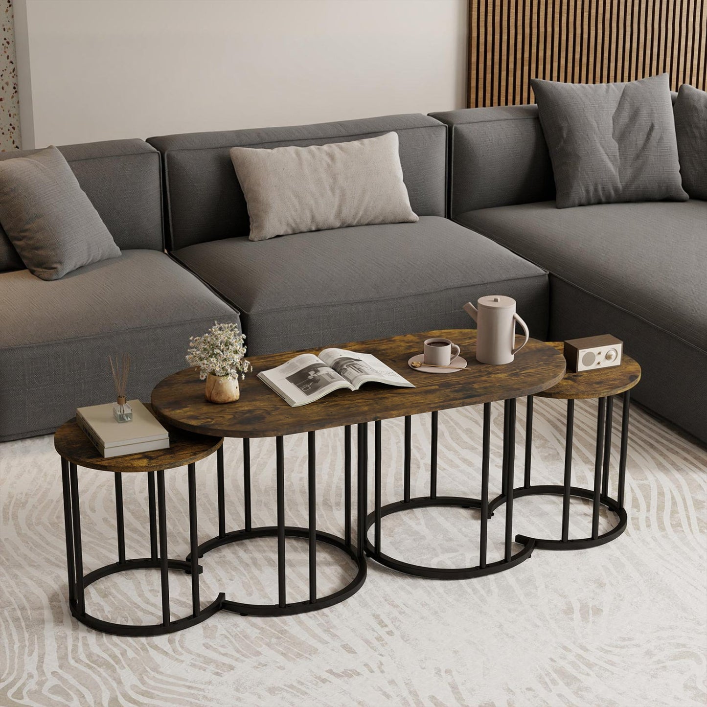 Nesting Coffee Table Set of 3 with Faux Marble Top