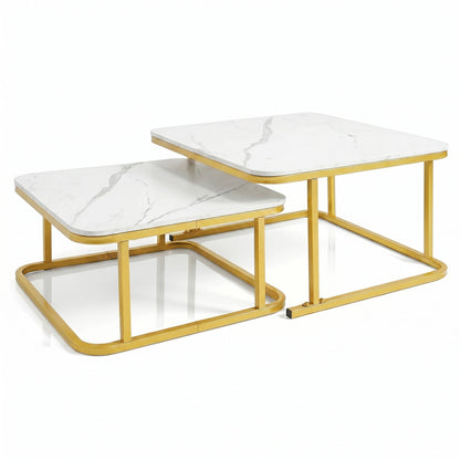 Nesting Coffee Table Set of 2 with Faux Marble Top