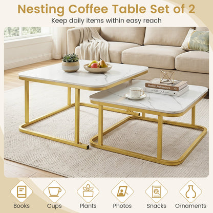 Nesting Coffee Table Set of 2 with Faux Marble Top