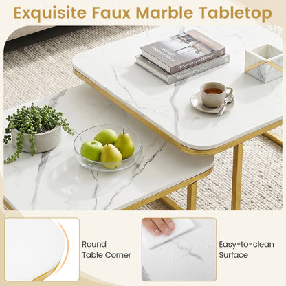 Nesting Coffee Table Set of 2 with Faux Marble Top