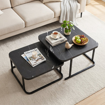 Nesting Coffee Table Set of 2 with Faux Marble Top