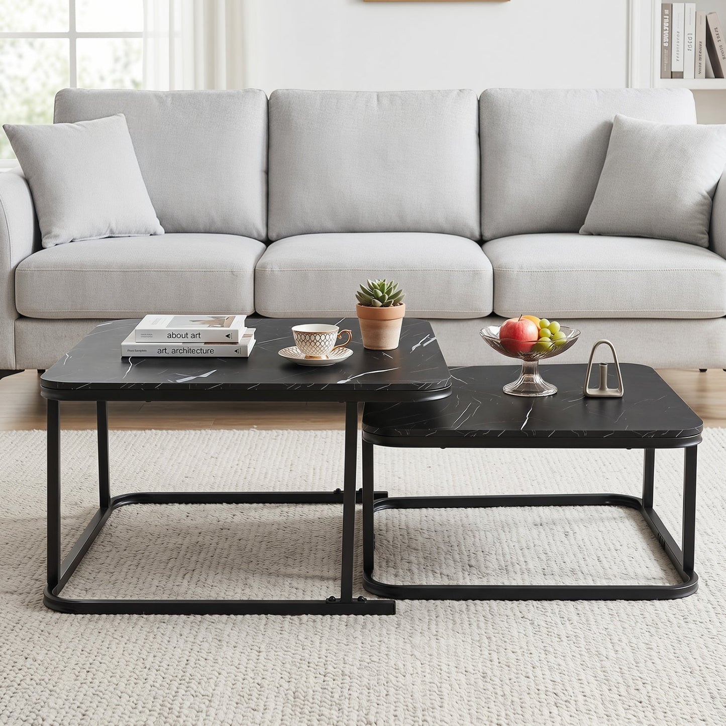 Nesting Coffee Table Set of 2 with Faux Marble Top