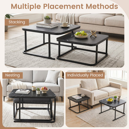 Nesting Coffee Table Set of 2 with Faux Marble Top