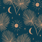 Night Palm Wallpaper, navy and terra cotta