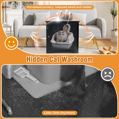 Sidetable Nightstand Weatherproof Multi-function Cat House-Black