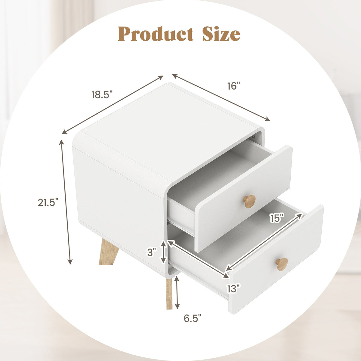 Nightstand with 2 Drawers Solid Rubber Wood Legs