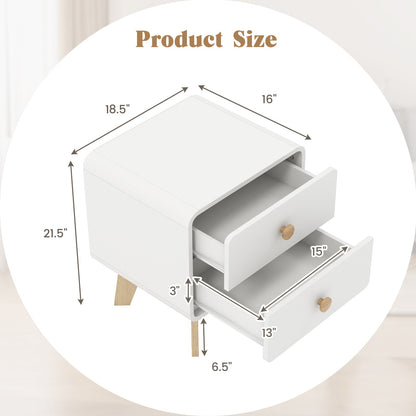 Nightstand with 2 Drawers Solid Rubber Wood Legs