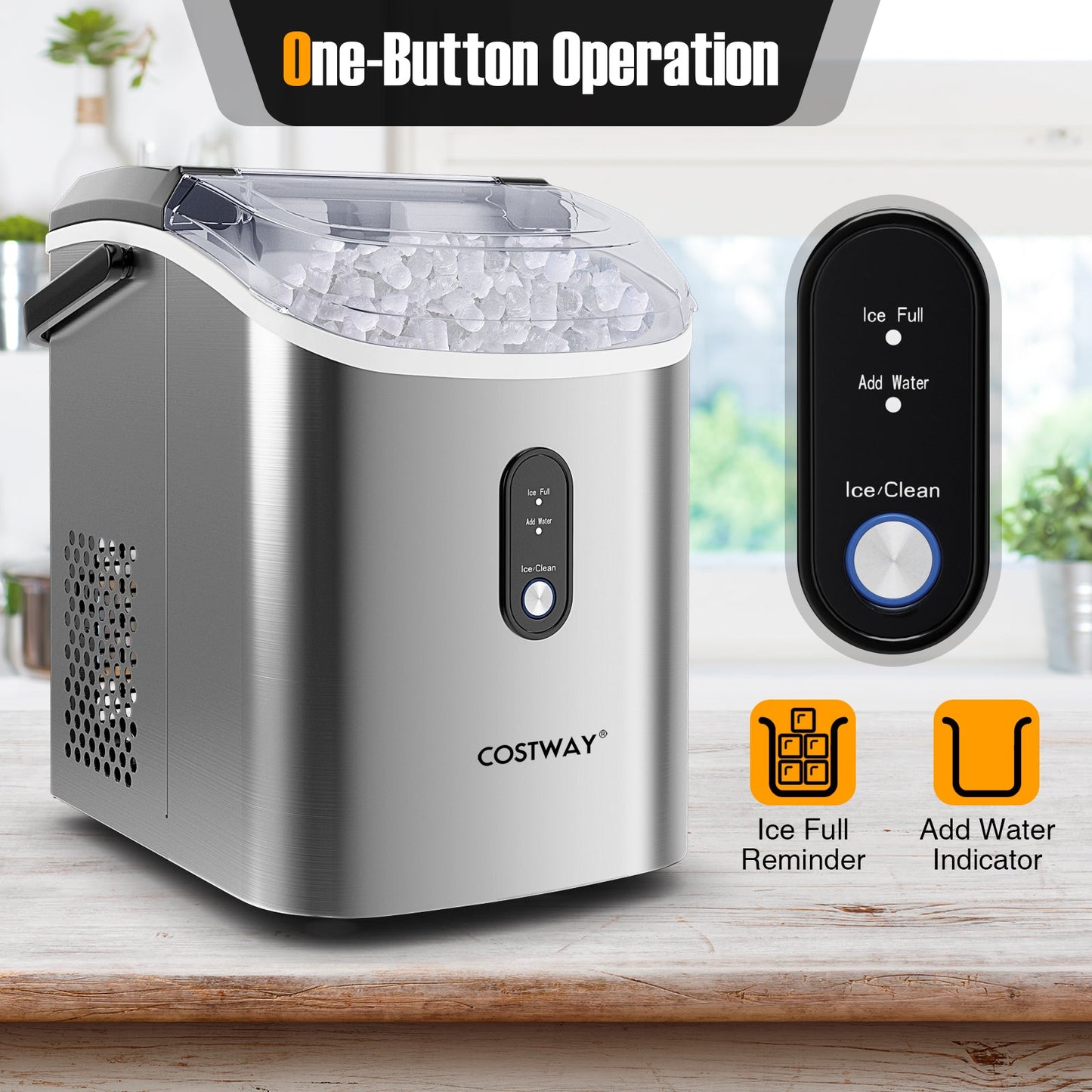 Nugget Countertop Ice Maker with Soft Chewable Pellet Ice-Silver
