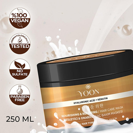 Yoon Keratin Hair Mask with Hyaluronic Acid - Intensive Repair & Nourishment for Damaged Hair, Vegan & Cruelty-Free