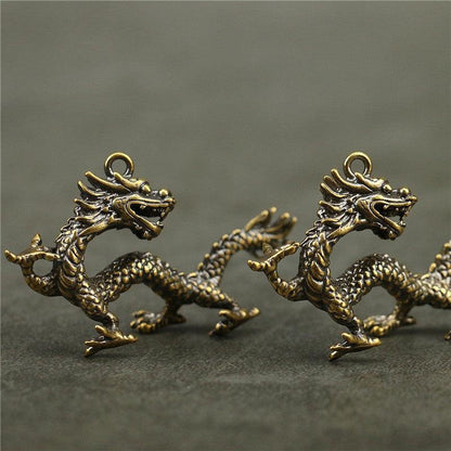Solid Brass Oriental Flying Dragon Keychain