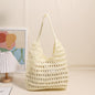 French Large Capacity Shoulder Straw Bag Hollow Out Cutout Tote Portable Straw Bag Woven Bag Seaside Vacation Beach Bag