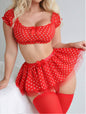 Women Sexy Split off Shoulder Skirt Dot Mesh Sexy Lingerie Set
