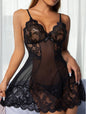 Sexy Hollow Out Cutout Out See Through Printed Lace Slip Nightdress Sexy Lingerie Suit