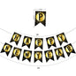 Happy New Year Hanging Flag Colorful Flag Black Gold Letter Pendant