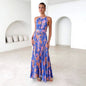 Printed Halter Beach Bohemian High Waist Backless Floral Dress Women Clothing