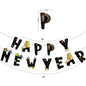 Happy New Year Hanging Flag Colorful Flag Black Gold Letter Pendant